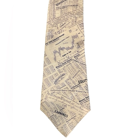 📈📊100% Silk Wall Street themed tie with black & white print. Equity, Earnings… - Picture 4 of 7